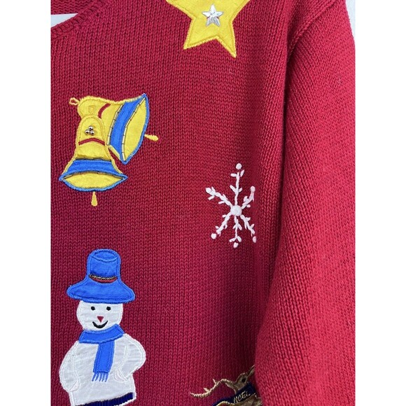 Vintage Milano Christmas Sweater Women L Red Holiday Cardigan Snowman Reindeer - Picture 7 of 14